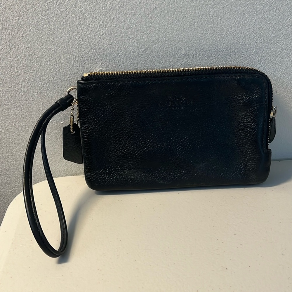 Coach black leather wristlet